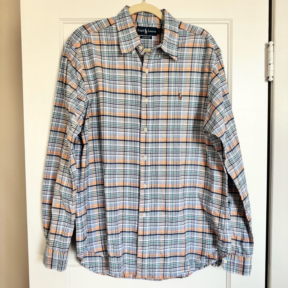 Polo Ralph Lauren Men's Long Sleeve Oxford Shirt Multicolor Plaid, 100% Cotton L